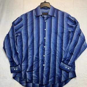 Robert Talbott Dress Shirt Mens Size XL Blue Striped Collared 100% Cotton